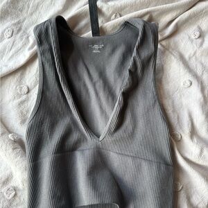 Urban Outfitters Gray Ribbed V-Neck Top